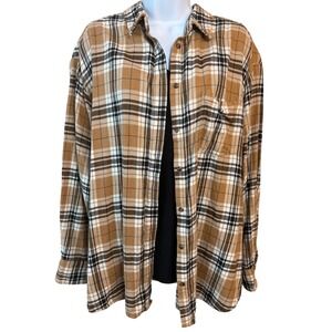 Gap Plaid Flannel Button Down Shirt Cotton Camel Brown Black Large